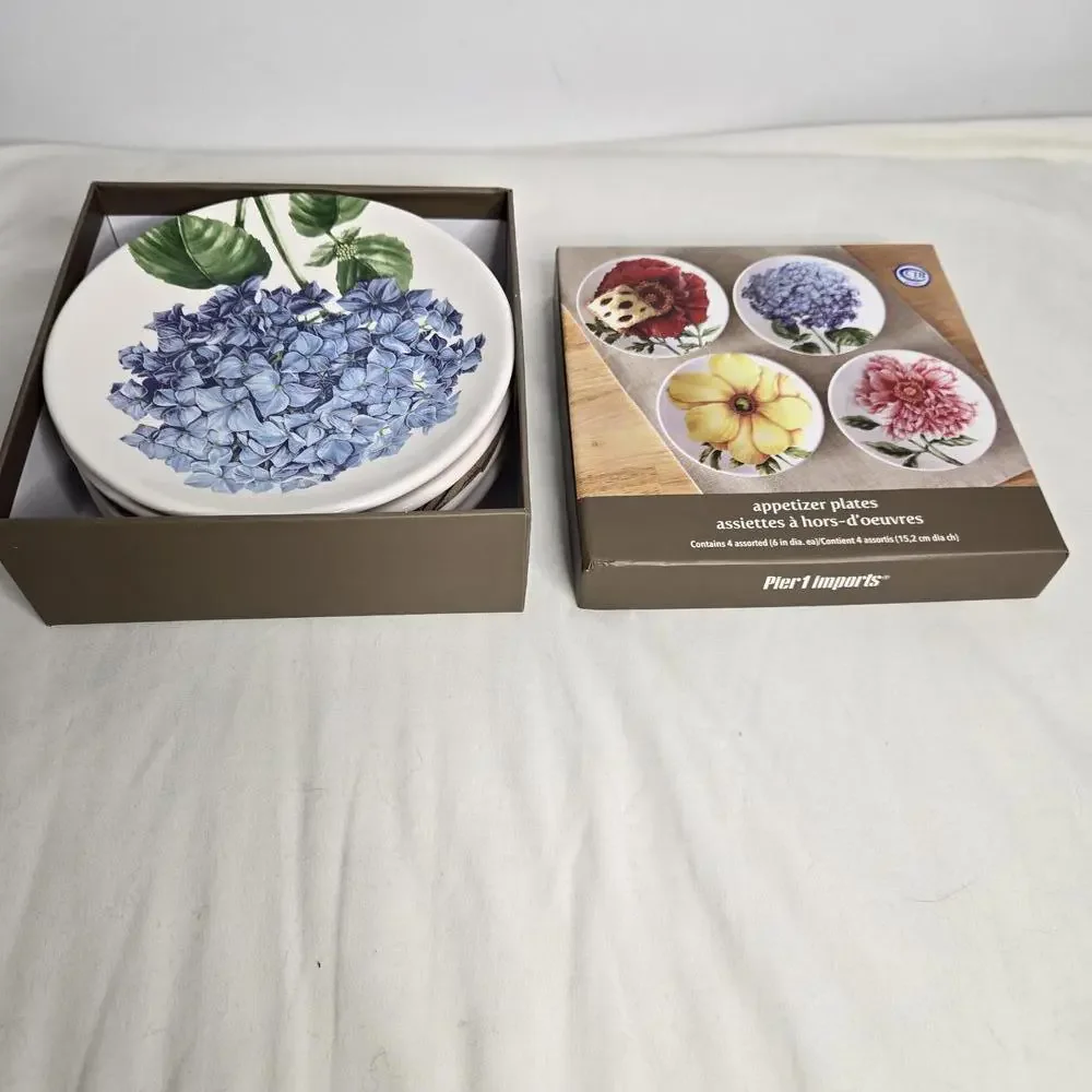 Pier 1 Imports Appetizer Plates Floral Design Ironstone Set of 4 in Box - Picture 2 of 9